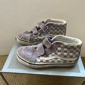 Kids' Light Purple Vans checkered hi-tops, Size 3